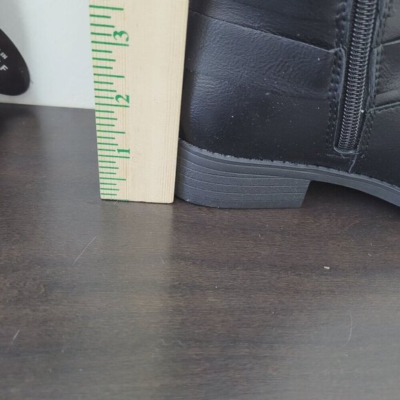 NWT Style & Co Black Knee-High Faux Leather Boots Women Straps & Side Zipper - Picture 4 of 9
